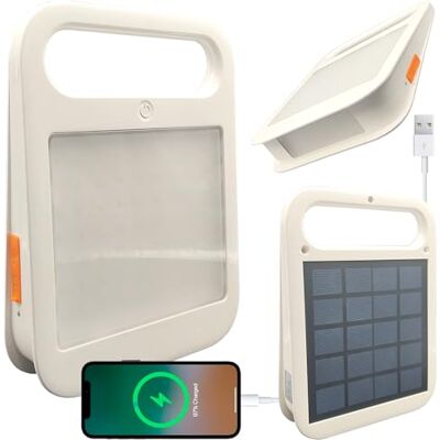 FactorLED Foco solar portátil, Power Bank, USB recarregável, luz de trabalho regulável, 2 modos de luz, bateria integrada de 3,6 Ah, candeeiro exterior para acampar, jardim, pesca, garagem, emergência (5700 K) FactorLED Foco solar portátil, Power Bank, USB recarregável, luz de trabalho regulável, 2 modos de luz, bateria integrada de 3,6 Ah, candeeiro exterior para acampar, jardim, pesca, garagem, emergência (5700 K)