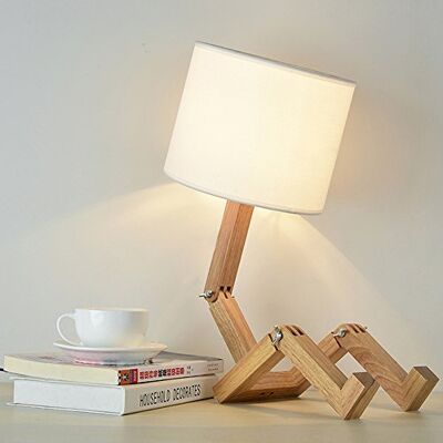 ELINKUME ® Candeeiro de secretária criativo robô, ajustável livro prateleira de madeira noite com telas tecido E27 parafuso para crianças quarto escritório sala de estar iluminação decorativa (Robot No2) ELINKUME ® Candeeiro de secretária criativo robô, ajustável livro prateleira de madeira noite com telas tecido E27 parafuso para crianças quarto escritório sala de estar iluminação decorativa (Robot No2)