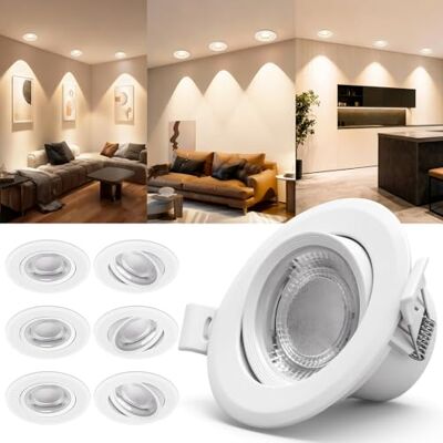 Aigostar Downlight LED Teto Embutível 5W Equivalente a Halogéneo 53W/ Luz Branca Quente 3000K/ Ângulo Rotativo 30° Focos LED Interior Teto/ Ф70-75 mm/olhos de boi led para teto 6 Pcs/AC 220-240V Aigostar Downlight LED Teto Embutível 5W Equivalente a Halogéneo 53W/ Luz Branca Quente 3000K/ Ângulo Rotativo 30° Focos LED Interior Teto/ Ф70-75 mm/olhos de boi led para teto 6 Pcs/AC 220-240V