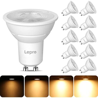 Lepro Lâmpada LED GU10 regulável, luz branca quente 2700 K, 345 lúmen, 4,5 W equivalente a 50 W, longa vida útil e baixo consumo, ângulo de feixe de 38°, adequada para iluminação de interior Lepro Lâmpada LED GU10 regulável, luz branca quente 2700 K, 345 lúmen, 4,5 W equivalente a 50 W, longa vida útil e baixo consumo, ângulo de feixe de 38°, adequada para iluminação de interior
