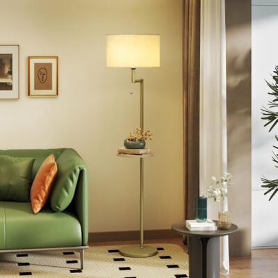 HOMCOM Candeeiro de pé moderno com prateleira de 40 W ecrã porta USB dourado Lámpara de Lectura de Pie, Lino Sintético Desmontable, Interruptor de Cadena, Marco de Acero, para Salón, Dormitorio HOMCOM Candeeiro de pé moderno com prateleira de 40 W ecrã porta USB dourado Lámpara de Lectura de Pie, Lino Sintético Desmontable, Interruptor de Cadena, Marco de Acero, para Salón, Dormitorio