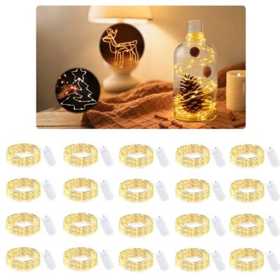 Pavlleen Corrente de 20 luzes LED micro, com bateria, 2 m, 20 mini LED com bateria, para festa, casamento, decoração de quarto, Natal, garrafa, bricolage (branco quente) Pavlleen Corrente de 20 luzes LED micro, com bateria, 2 m, 20 mini LED com bateria, para festa, casamento, decoração de quarto, Natal, garrafa, bricolage (branco quente)