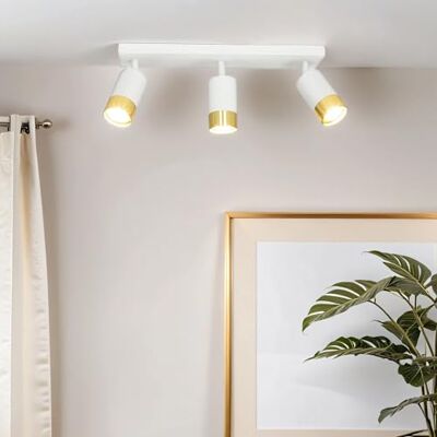 Licht-Erlebnisse Candeeiro de teto branco, dourado, foco de teto 3 chamas, foco de teto, flexível, L: 39,5 cm, direcionado, cozinha, corredor, candeeiro de teto GU10 Licht-Erlebnisse Candeeiro de teto branco, dourado, foco de teto 3 chamas, foco de teto, flexível, L: 39,5 cm, direcionado, cozinha, corredor, candeeiro de teto GU10