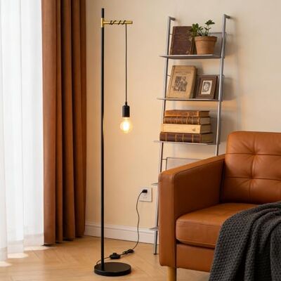 Aigostar Candeeiro de pé retro E27, candeeiro de pé de metal para sala (sem lâmpada), Candeeiro de pé suspenso com cabo de 180cm e interruptor na base, MAX.40W, em cor preto/dourado Aigostar Candeeiro de pé retro E27, candeeiro de pé de metal para sala (sem lâmpada), Candeeiro de pé suspenso com cabo de 180cm e interruptor na base, MAX.40W, em cor preto/dourado