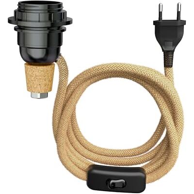 ledscom.de Candeeiro de mesa candeeiro de cortiça FLAKO com interruptor e cabo têxtil, cânhamo, bege natural, 1 x E27 máx. 60 W, sem garrafa, sem lâmpada ledscom.de Candeeiro de mesa candeeiro de cortiça FLAKO com interruptor e cabo têxtil, cânhamo, bege natural, 1 x E27 máx. 60 W, sem garrafa, sem lâmpada