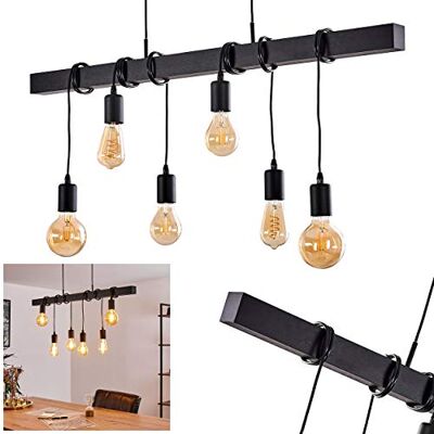 hofstein Candeeiro suspenso , candeeiro suspenso de madeira/metal na cor preta, 6 x casquilho E27, altura 74 cm, candeeiro pendente vintage em estilo retro, sem lâmpada(s) hofstein Candeeiro suspenso , candeeiro suspenso de madeira/metal na cor preta, 6 x casquilho E27, altura 74 cm, candeeiro pendente vintage em estilo retro, sem lâmpada(s)