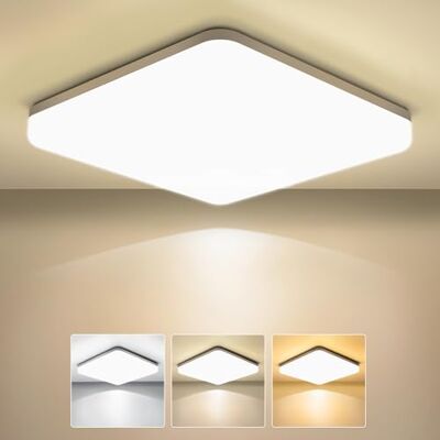 OUILA Plafon LED de teto 24W, 2400LM, lâmpadas de teto, 3000K/4000K/6500K selecionável, IP44, branco natural, quadrado, ultra fino, luz LED de teto para sala, casa de banho, varanda, quarto, corredor OUILA Plafon LED de teto 24W, 2400LM, lâmpadas de teto, 3000K/4000K/6500K selecionável, IP44, branco natural, quadrado, ultra fino, luz LED de teto para sala, casa de banho, varanda, quarto, corredor