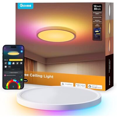 Govee RGBIC LED Plafon, lâmpada de teto inteligente de 30 cm, 24W, 2400LM, com 16 milhões de cores, DIY, funciona com Alexa, Google Assistant, luz interior para quarto, sala, cozinha Govee RGBIC LED Plafon, lâmpada de teto inteligente de 30 cm, 24W, 2400LM, com 16 milhões de cores, DIY, funciona com Alexa, Google Assistant, luz interior para quarto, sala, cozinha