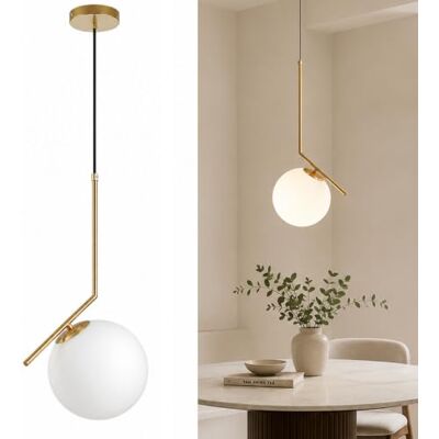 HJXDtech Candeeiro suspenso de teto dourado moderno com esfera de vidro branco de 20 cm, casquilho E27, luz pendente de altura ajustável para sala de estar, quarto, sala de jantar e cozinha HJXDtech Candeeiro suspenso de teto dourado moderno com esfera de vidro branco de 20 cm, casquilho E27, luz pendente de altura ajustável para sala de estar, quarto, sala de jantar e cozinha