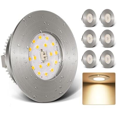 Kimjo 6 W Foco recarregável LED 230 V Focos LED ultraplanos 3000 K branco quente IP44 corte 60-65 mm focos de teto para casa de banho cozinha sala de estar holofotes candeeiro de teto níquel mate conjunto de 6 Kimjo 6 W Foco recarregável LED 230 V Focos LED ultraplanos 3000 K branco quente IP44 corte 60-65 mm focos de teto para casa de banho cozinha sala de estar holofotes candeeiro de teto níquel mate conjunto de 6