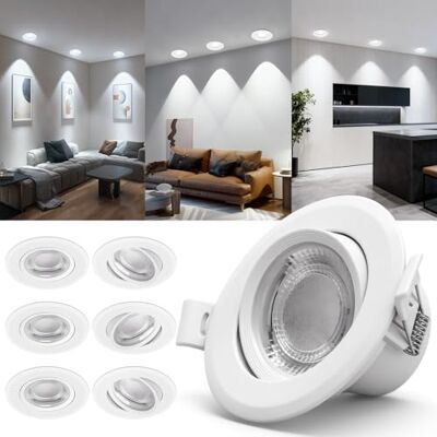 Aigostar Downlight LED Teto embutido 5 W, equivalente a halogéneo, 53 W/luz branca fria, 6500 K/Ângulo rotativo 30 ° holofotes LED interior teto/Ф70-75 mm/olhos de boi led para teto 6 peças/AC 220 V Aigostar Downlight LED Teto embutido 5 W, equivalente a halogéneo, 53 W/luz branca fria, 6500 K/Ângulo rotativo 30 ° holofotes LED interior teto/Ф70-75 mm/olhos de boi led para teto 6 peças/AC 220 V