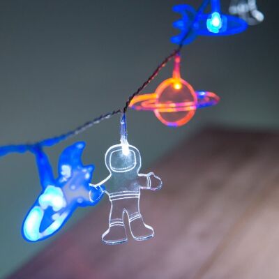 Lights4fun Guirlanda de 12 LED multicor com figuras espaciais acrílicas Lights4fun Guirlanda de 12 LED multicor com figuras espaciais acrílicas