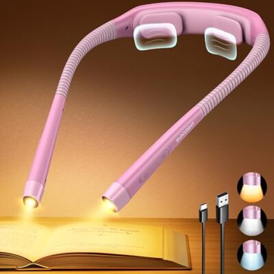 Glocusent Luz de leitura pescoço, 5 níveis, 150 horas, recarregável USB-C 1600 mAh, 100 horas, 24 horas, temporizador, para ler na cama e viajar, para leitores, tecer e acampar Glocusent Luz de leitura pescoço, 5 níveis, 150 horas, recarregável USB-C 1600 mAh, 100 horas, 24 horas, temporizador, para ler na cama e viajar, para leitores, tecer e acampar
