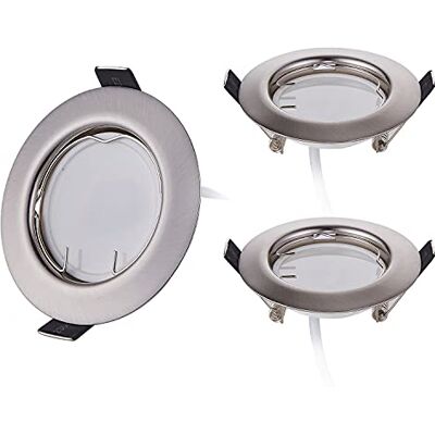 HCFEI Conjunto de 3 focos LED embutidos superplanos de 3 W, aço inoxidável escovado, 230 V, ajustável, orifício de montagem de 55 mm, ângulo de feixe de 120° (branco quente 3000 K) HCFEI Conjunto de 3 focos LED embutidos superplanos de 3 W, aço inoxidável escovado, 230 V, ajustável, orifício de montagem de 55 mm, ângulo de feixe de 120° (branco quente 3000 K)