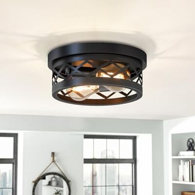 LVWIT Candeeiro de focos de teto, candeeiro de teto vintage 2 luzes, candeeiros de quarto de teto preto, candeeiro industrial para hall de entrada, sala de estar, corredor, sala de jantar (casquilho LVWIT Candeeiro de focos de teto, candeeiro de teto vintage 2 luzes, candeeiros de quarto de teto preto, candeeiro industrial para hall de entrada, sala de estar, corredor, sala de jantar (casquilho