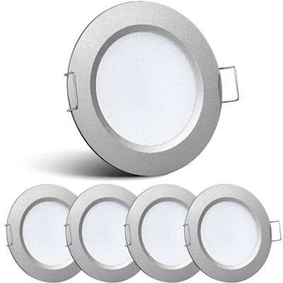 acegoo 4 x Foco LED recarregável teto 12 V Downlight regulável 2,5 W prata branco quente 3000 K IP64 painel redondo extraplano iluminação, para auto-caravana caravana barco camião cozinha casa de acegoo 4 x Foco LED recarregável teto 12 V Downlight regulável 2,5 W prata branco quente 3000 K IP64 painel redondo extraplano iluminação, para auto-caravana caravana barco camião cozinha casa de