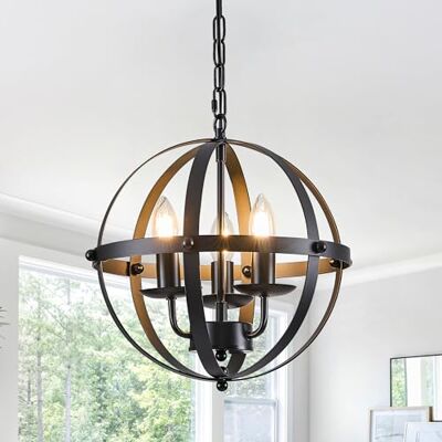 Ganeed Candeeiro suspenso balão industrial iluminação pendente candeeiro de lustre vintage candeeiro de teto suspenso esférico para cozinha mesa de jantar com ilha casa de campo E14 preto 3 luzes Ganeed Candeeiro suspenso balão industrial iluminação pendente candeeiro de lustre vintage candeeiro de teto suspenso esférico para cozinha mesa de jantar com ilha casa de campo E14 preto 3 luzes