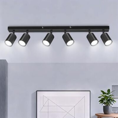 Ketom Candeeiro de teto holofotes orientáveis teto preto, GU10 candeeiro de teto com 6 holofotes, holofotes ajustáveis e giratórios, para sala de estar, cozinha, quarto, sem lâmpada Ketom Candeeiro de teto holofotes orientáveis teto preto, GU10 candeeiro de teto com 6 holofotes, holofotes ajustáveis e giratórios, para sala de estar, cozinha, quarto, sem lâmpada