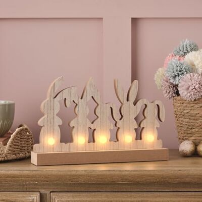 Lights4fun Coelhinhos de Páscoa de madeira de 30 cm com 5 LED de luz quente a pilhas e temporizador decoração de mesa para interior Lights4fun Coelhinhos de Páscoa de madeira de 30 cm com 5 LED de luz quente a pilhas e temporizador decoração de mesa para interior