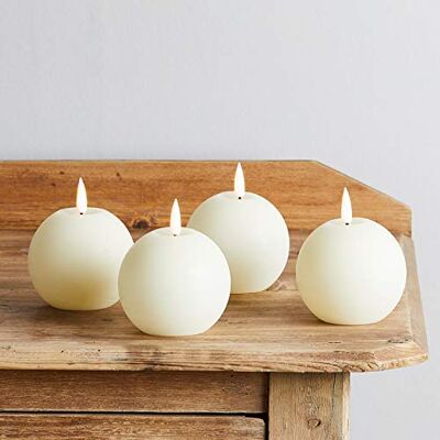 Lights4fun Conjunto de 4 velas TruGlow® em forma de bolas com LED branco quente a pilhas para interiores Lights4fun Conjunto de 4 velas TruGlow® em forma de bolas com LED branco quente a pilhas para interiores