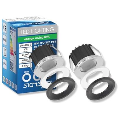 Sigmaled lighting , MINI FOCO LED 3W para exteriores, regulável, resistente a salpicos, 300 lm, branco natural 4000 K, Spot de embutimento IP54, 220 V / 230 V AC não precisa de driver, 2 focos (1 caixa Sigmaled lighting , MINI FOCO LED 3W para exteriores, regulável, resistente a salpicos, 300 lm, branco natural 4000 K, Spot de embutimento IP54, 220 V / 230 V AC não precisa de driver, 2 focos (1 caixa