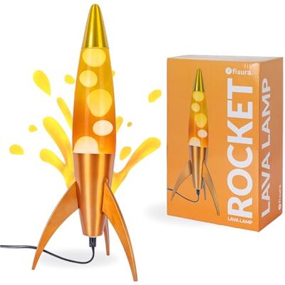 Fisura Candeeiro de lava laranja "rocket". Base metalizada e garrafa laranja degradada. Candeeiro de lava retro com lâmpada de substituição. 20 cm x 20 cm x 45 cm. Fisura Candeeiro de lava laranja "rocket". Base metalizada e garrafa laranja degradada. Candeeiro de lava retro com lâmpada de substituição. 20 cm x 20 cm x 45 cm.