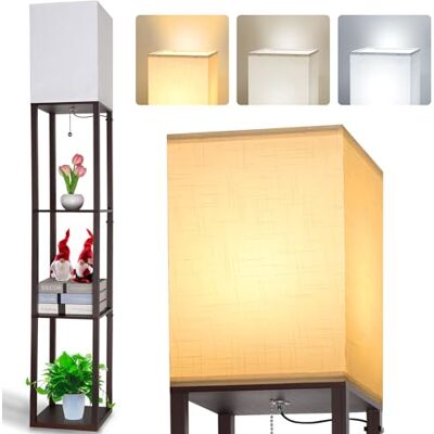 Aimosen Candeeiro de Pé LED, Castanho Luz de Pé com Prateleira, Candeeiro de Chão de Madeira com Lâmpada E27 3000K/4000K/5000K, Candeeiro de Mesa Retro com Abajur para Sala Escritório, Corredor Quarto Aimosen Candeeiro de Pé LED, Castanho Luz de Pé com Prateleira, Candeeiro de Chão de Madeira com Lâmpada E27 3000K/4000K/5000K, Candeeiro de Mesa Retro com Abajur para Sala Escritório, Corredor Quarto