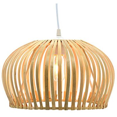 LUSSIOL Luminária floral, pendente de bambu, 60 W, natural, diâmetro 35 x altura 20 cm LUSSIOL Luminária floral, pendente de bambu, 60 W, natural, diâmetro 35 x altura 20 cm