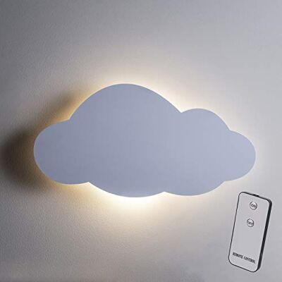 Lights4fun Aplique de parede em forma de nuvem branca com 9 LED branco quente a pilhas luz noturna retro iluminada com temporizador e controlo remoto decoração de quarto de crianças Lights4fun Aplique de parede em forma de nuvem branca com 9 LED branco quente a pilhas luz noturna retro iluminada com temporizador e controlo remoto decoração de quarto de crianças