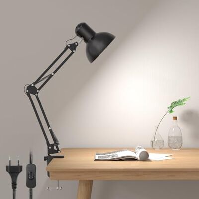 Lepro Candeeiro de mesa LED industrial com braçadeira ajustável, candeeiro LED secretária de metal vintage 40 W, candeeiro de mesa de cabeceira para cabeceira, estúdio, lâmpada E27 não incluída, preta Lepro Candeeiro de mesa LED industrial com braçadeira ajustável, candeeiro LED secretária de metal vintage 40 W, candeeiro de mesa de cabeceira para cabeceira, estúdio, lâmpada E27 não incluída, preta
