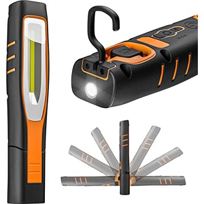 ENUOTEK Candeeiro lanterna de trabalho de mão oficina, IP65 COB LED lâmpada 7 W recarregável portátil muito potente, com bateria de lítio 2600 mAh, ímãs poderosos e dois ganchos ENUOTEK Candeeiro lanterna de trabalho de mão oficina, IP65 COB LED lâmpada 7 W recarregável portátil muito potente, com bateria de lítio 2600 mAh, ímãs poderosos e dois ganchos