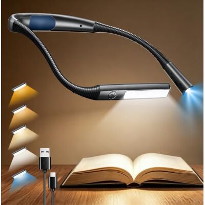 Glocusent Luz de leitura recarregável, candeeiro pescoço 5 cores e brilho regulável, lâmpada livro de leitura 100 horas de autonomia, ideal para tricô, reparar, ler Glocusent Luz de leitura recarregável, candeeiro pescoço 5 cores e brilho regulável, lâmpada livro de leitura 100 horas de autonomia, ideal para tricô, reparar, ler