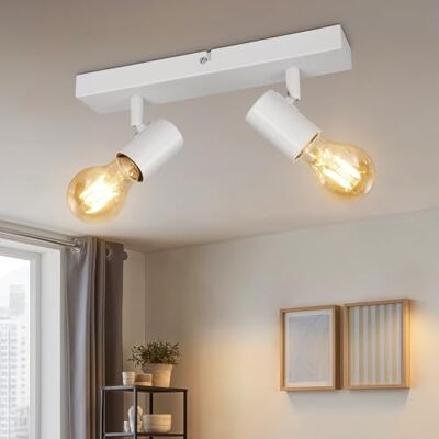 Kimjo Candeeiro de teto com 2 holofotes branco, teto LED E27 ajustáveis e giratórios, aplique parede lâmpada E27 para interiores quarto sala de cozinha, corredor, máx. 60 W, não inclui lâmpada Kimjo Candeeiro de teto com 2 holofotes branco, teto LED E27 ajustáveis e giratórios, aplique parede lâmpada E27 para interiores quarto sala de cozinha, corredor, máx. 60 W, não inclui lâmpada