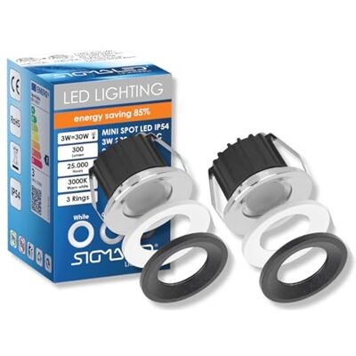Sigmaled lighting , MINI FOCO LED 3W para exteriores, regulável, resistente a salpicos, 300 lm, branco quente 3000 K, Spot embutido IP54, 220 V / 230 V AC não precisa de driver, 2 focos (1 caixa de 2) Sigmaled lighting , MINI FOCO LED 3W para exteriores, regulável, resistente a salpicos, 300 lm, branco quente 3000 K, Spot embutido IP54, 220 V / 230 V AC não precisa de driver, 2 focos (1 caixa de 2)