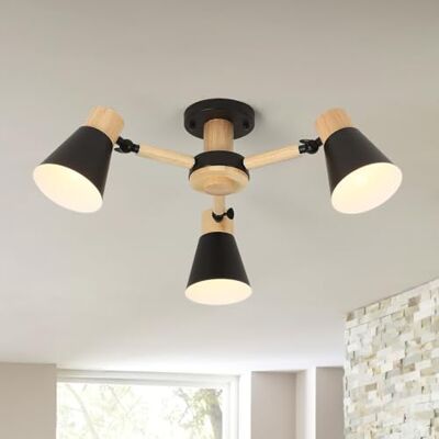 Schindora Candeeiros de teto pretos sala de estar, 3 luzes de madeira e ferro candeeiro de teto quarto candeeiro de braços ajustáveis E27 Ø 55 cm moderno candeeiro de teto para cozinha casa sala sala de jantar pendente Schindora Candeeiros de teto pretos sala de estar, 3 luzes de madeira e ferro candeeiro de teto quarto candeeiro de braços ajustáveis E27 Ø 55 cm moderno candeeiro de teto para cozinha casa sala sala de jantar pendente