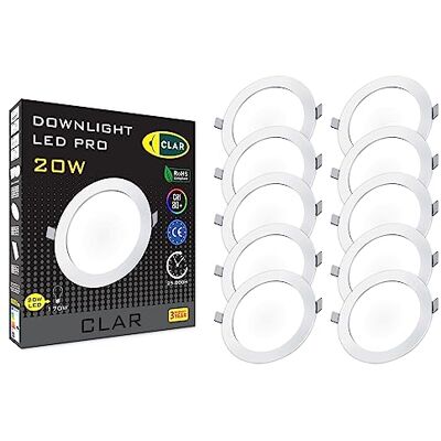 CLAR Downlight LED teto embutido, focos interiores, 220 mm, 20 W, 6000 ° K (Pack de 10) CLAR Downlight LED teto embutido, focos interiores, 220 mm, 20 W, 6000 ° K (Pack de 10)