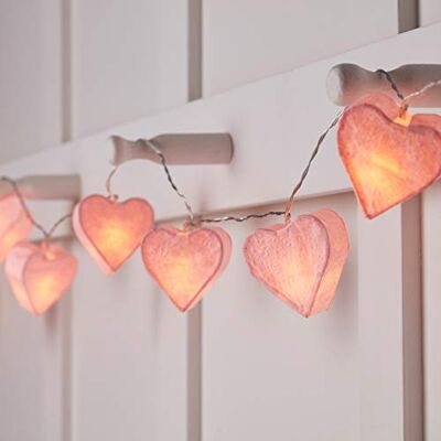 Lights4fun Corrente de luzes a pilhas com 10 LED branco quente com corações de papel rosa Lights4fun Corrente de luzes a pilhas com 10 LED branco quente com corações de papel rosa