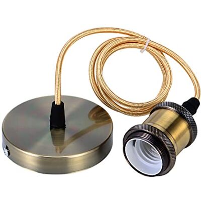 Hsthe Sea Candeeiro de suspensão com anel roscado, suporte de lâmpada E27 com cabo de tomada suporte para lâmpadas retro vintage de alumínio, candeeiro suspenso com suporte para lâmpada E27, cabo 100 cm, bronze Hsthe Sea Candeeiro de suspensão com anel roscado, suporte de lâmpada E27 com cabo de tomada suporte para lâmpadas retro vintage de alumínio, candeeiro suspenso com suporte para lâmpada E27, cabo 100 cm, bronze