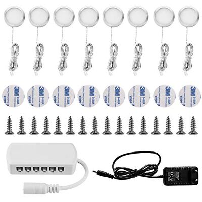 Lightess 8uds Luz Led para Vitrina Focos de Armario Luz Cocina Luz LED fria 3000 K, 2 W por foco, conjunto de 8 unidades. Ideal para vitrina, armário, cozinha, branco quente Lightess 8uds Luz Led para Vitrina Focos de Armario Luz Cocina Luz LED fria 3000 K, 2 W por foco, conjunto de 8 unidades. Ideal para vitrina, armário, cozinha, branco quente