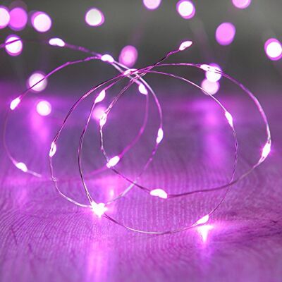 Lights4fun Guirlanda de luzes com 20 micro LED de luz rosa de pilhas Lights4fun Guirlanda de luzes com 20 micro LED de luz rosa de pilhas