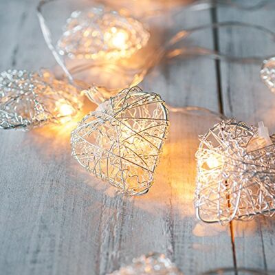 Lights4fun Guirlanda com 10 LEDs Brancos Quentes com Corações de Malha Prateada para Interiores… Lights4fun Guirlanda com 10 LEDs Brancos Quentes com Corações de Malha Prateada para Interiores…