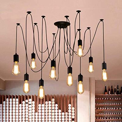 Lrpiyvo Candeeiro de teto industrial, candeeiro de teto vintage, candeeiro lustre de teto candelabro iluminação retro candeeiro suspenso para lâmpada E27, para sala de jantar, quarto, sala de estar Lrpiyvo Candeeiro de teto industrial, candeeiro de teto vintage, candeeiro lustre de teto candelabro iluminação retro candeeiro suspenso para lâmpada E27, para sala de jantar, quarto, sala de estar
