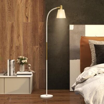 HOMCOM Candeeiro de pé LED com altura ajustável ecrã branco e dourado Candeeiro de pé para sala de estar, interruptor básico, para sala de estar escritório quarto HOMCOM Candeeiro de pé LED com altura ajustável ecrã branco e dourado Candeeiro de pé para sala de estar, interruptor básico, para sala de estar escritório quarto