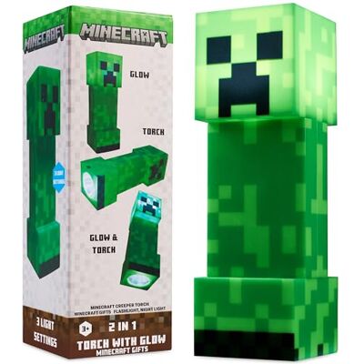 Minecraft Lanterna infantil creeper, luz LED 2 em 1, luz noturna e tocha USB ou pilhas, decoração gamer, presente para crianças Minecraft Lanterna infantil creeper, luz LED 2 em 1, luz noturna e tocha USB ou pilhas, decoração gamer, presente para crianças