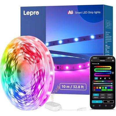 Lepro S1 AI Tira LED de 10M, Luzes LED MagicColor, Funciona com Alexa e Google Assistant, Sincronização de Música, Designer de Iluminação AI Personalizado, Luz WiFi para Quarto, Festa, Gaming Lepro S1 AI Tira LED de 10M, Luzes LED MagicColor, Funciona com Alexa e Google Assistant, Sincronização de Música, Designer de Iluminação AI Personalizado, Luz WiFi para Quarto, Festa, Gaming