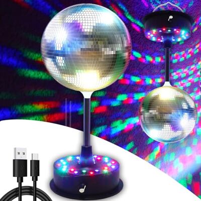 DGLIANYA Espelhos rotativos de 6 polegadas, bola de discoteca, bola pendente prateada com purpurina, luz LED RGB 24x, motor rotativo ajustável 5-9 RPM, luzes de humor DGLIANYA Espelhos rotativos de 6 polegadas, bola de discoteca, bola pendente prateada com purpurina, luz LED RGB 24x, motor rotativo ajustável 5-9 RPM, luzes de humor