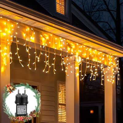 Aigostar Cortina de Luzes de Natal, 3M+5M*0,4M 100 LED 8 Modos, Luzes de Natal de Cortina IP44, Branco Quente, para Casamentos, Festas Aigostar Cortina de Luzes de Natal, 3M+5M*0,4M 100 LED 8 Modos, Luzes de Natal de Cortina IP44, Branco Quente, para Casamentos, Festas