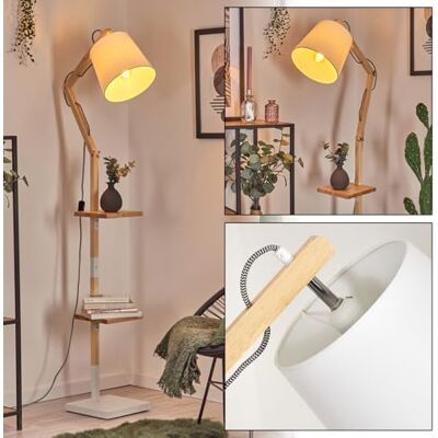 hofstein Tukchor Candeeiro de pé de madeira, metal e tecido em cor natural e branca, ajustável, design boémio, 152,5 cm, E27, para sala de estar, quarto, sala de jantar hofstein Tukchor Candeeiro de pé de madeira, metal e tecido em cor natural e branca, ajustável, design boémio, 152,5 cm, E27, para sala de estar, quarto, sala de jantar