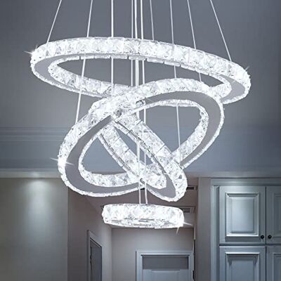 Dixun Candeeiro suspenso de vidro LED, candeeiro de teto moderno, candeeiro suspenso ajustável com quatro anéis de cor branca fria (60 W branco frio) Dixun Candeeiro suspenso de vidro LED, candeeiro de teto moderno, candeeiro suspenso ajustável com quatro anéis de cor branca fria (60 W branco frio)