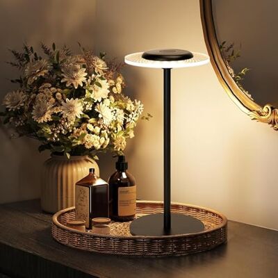 Aigostar Candeeiro de mesa tátil, candeeiro de mesa de cabeceira sem fios com RGB luz quente 3000 K, brilho regulável, candeeiro de ambiente recarregável USB para quarto, restaurante (redondo) Aigostar Candeeiro de mesa tátil, candeeiro de mesa de cabeceira sem fios com RGB luz quente 3000 K, brilho regulável, candeeiro de ambiente recarregável USB para quarto, restaurante (redondo)